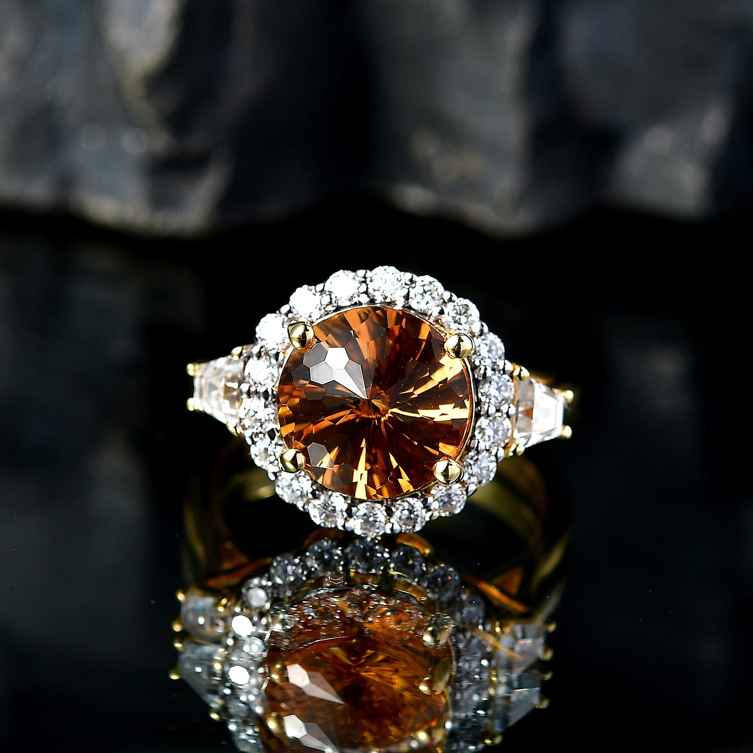 Certified & Appraised D'Joy Premium Brazilian Citrine and Moissanite 4.10 ctw Ring in 18K Vermeil Yellow Gold Over Sterling Silver (Size 6.0)