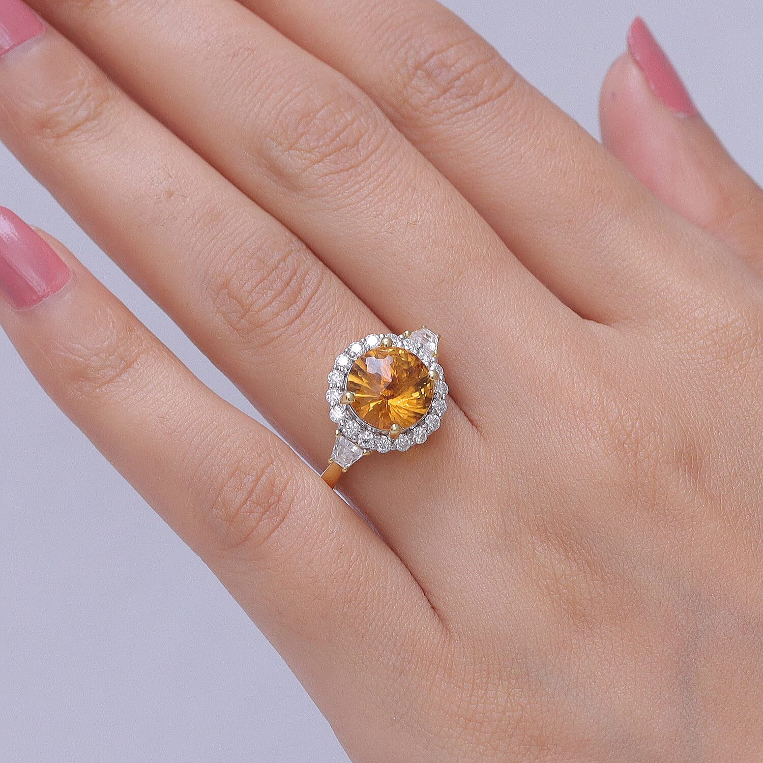 Certified & Appraised D'Joy Premium Brazilian Citrine and Moissanite 4.10 ctw Ring in 18K Vermeil Yellow Gold Over Sterling Silver (Size 6.0)