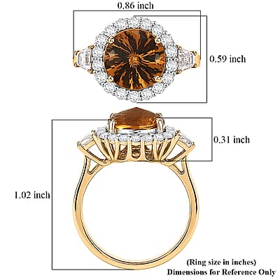 Certified & Appraised D'Joy Premium Brazilian Citrine and Moissanite 4.10 ctw Ring in 18K Vermeil Yellow Gold Over Sterling Silver (Size 6.0)