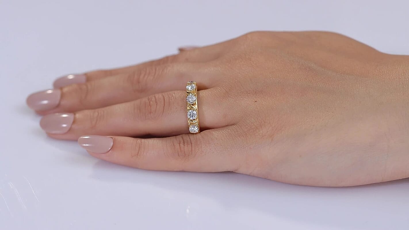 EverTrue Moissanite 1.15 ctw 5 Stone Ring in ION Plated RG Stainless Steel