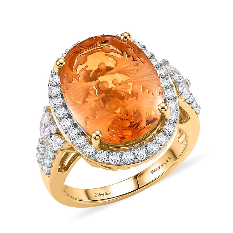 Certified & Appraised D'Joy Brazilian Citrine and Moissanite 5.70 ctw Ring in 18K Vermeil Yellow Gold Over Sterling Silver (Size 6.0)