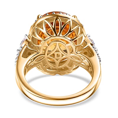 Certified & Appraised D'Joy Brazilian Citrine and Moissanite 5.70 ctw Ring in 18K Vermeil Yellow Gold Over Sterling Silver (Size 8.0)