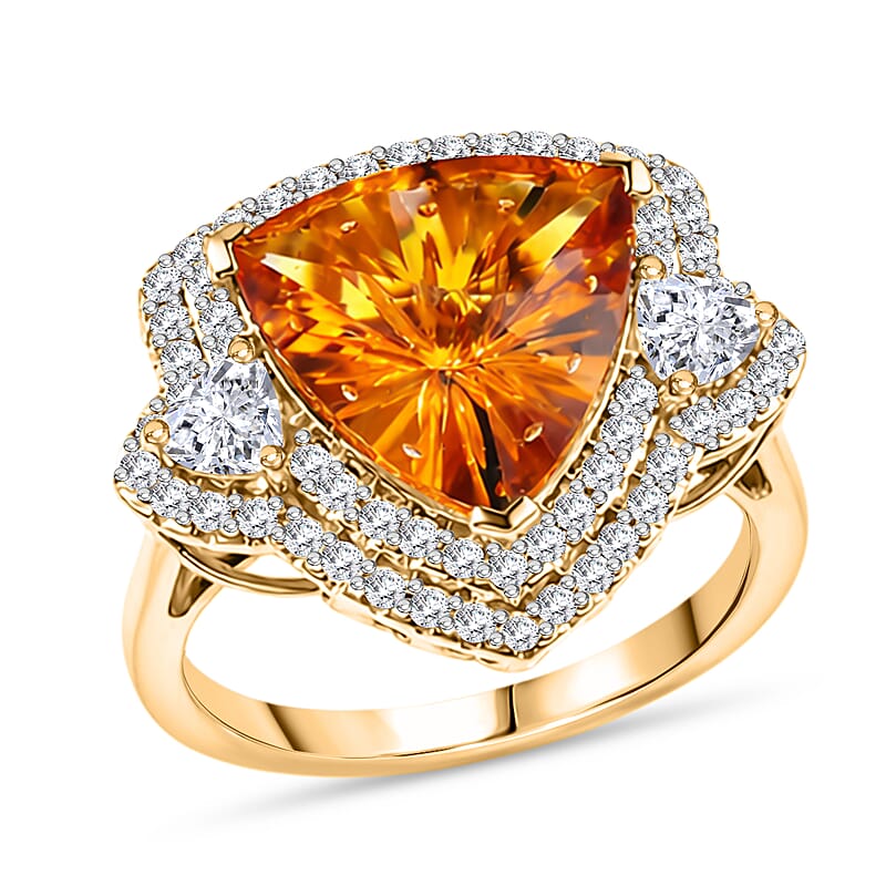 Certified & Appraised D'Joy Brazilian Citrine and Moissanite 6.60 ctw Ring in 18K Vermeil Yellow Gold Over Sterling Silver (Size 6.0)