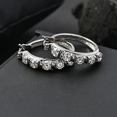 EverTrue Moissanite 2.30 ctw Infinity Wave Hoop Earrings in Stainless Steel