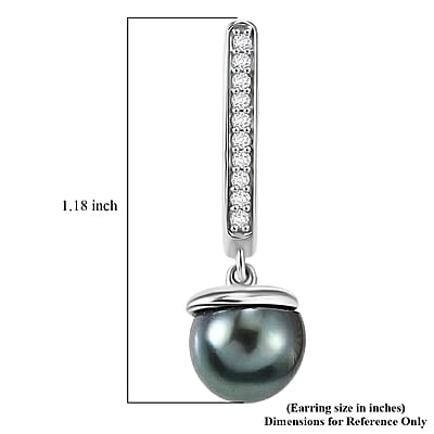 Premium Tahitian Pearl and Luxuriant Lab Grown Diamond G-H SI 0.20 ctw Due Drop Earrings in Rhodium Over Sterling Silver