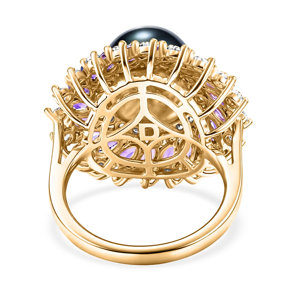 D'Joy Premium Tahitian Pearl and Multi Gemstone 3.50 ctw Ring in 18K Vermeil Yellow Gold Over Sterling Silver image number 4