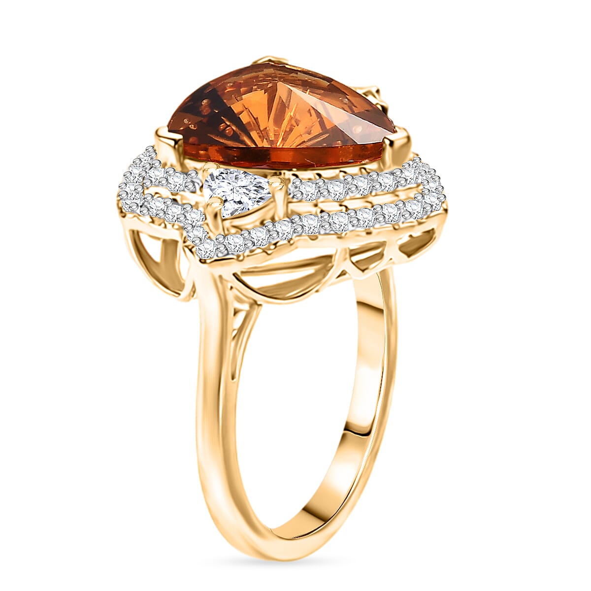 Certified & Appraised D'Joy Brazilian Citrine and Moissanite 6.60 ctw Ring in 18K Vermeil Yellow Gold Over Sterling Silver (Size 8.0)