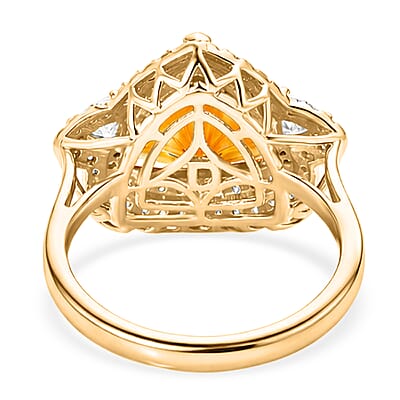 Certified & Appraised D'Joy Brazilian Citrine and Moissanite 6.60 ctw Ring in 18K Vermeil Yellow Gold Over Sterling Silver (Size 8.0)