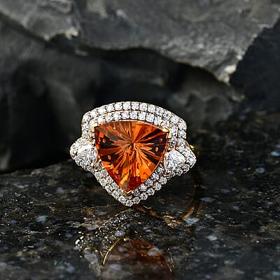 Certified & Appraised D'Joy Brazilian Citrine and Moissanite 6.60 ctw Ring in 18K Vermeil Yellow Gold Over Sterling Silver (Size 9.0)