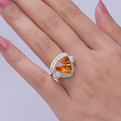 Certified & Appraised D'Joy Brazilian Citrine and Moissanite 6.60 ctw Ring in 18K Vermeil Yellow Gold Over Sterling Silver (Size 9.0)