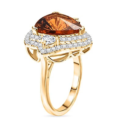 Certified & Appraised D'Joy Brazilian Citrine and Moissanite 6.60 ctw Ring in 18K Vermeil Yellow Gold Over Sterling Silver (Size 9.0)