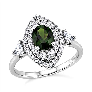 Certified & Appraised D'Joy Premium Chrome Diopside and Moissanite 2.40 ctw Ring in Rhodium Over Sterling Silver (Size 10.0)