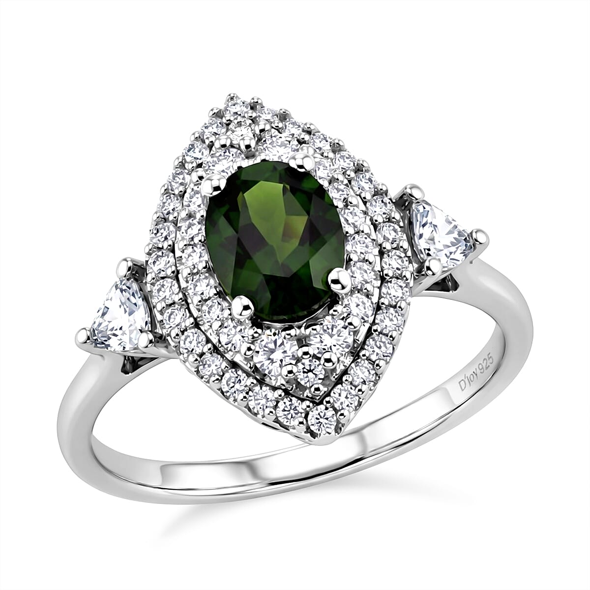 Certified & Appraised D'Joy Premium Chrome Diopside and Moissanite 2.40 ctw Ring in Rhodium Over Sterling Silver (Size 6.0)