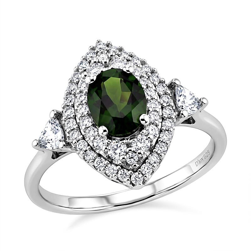Certified & Appraised D'Joy Premium Chrome Diopside and Moissanite 2.40 ctw Ring in Rhodium Over Sterling Silver (Size 6.0)