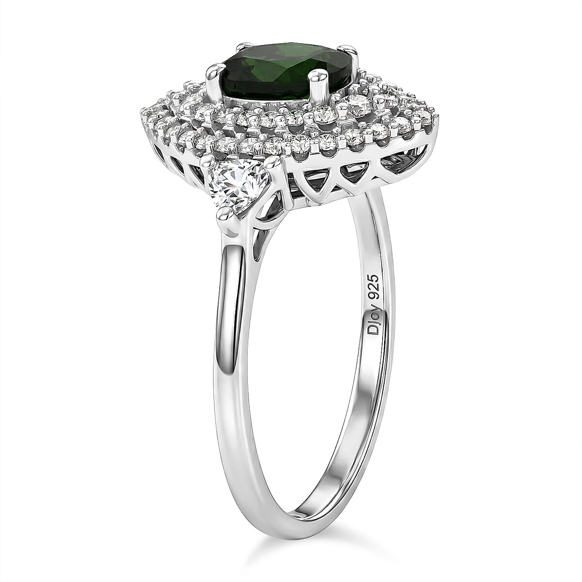Certified & Appraised D'Joy Premium Chrome Diopside and Moissanite 2.40 ctw Ring in Rhodium Over Sterling Silver (Size 6.0)
