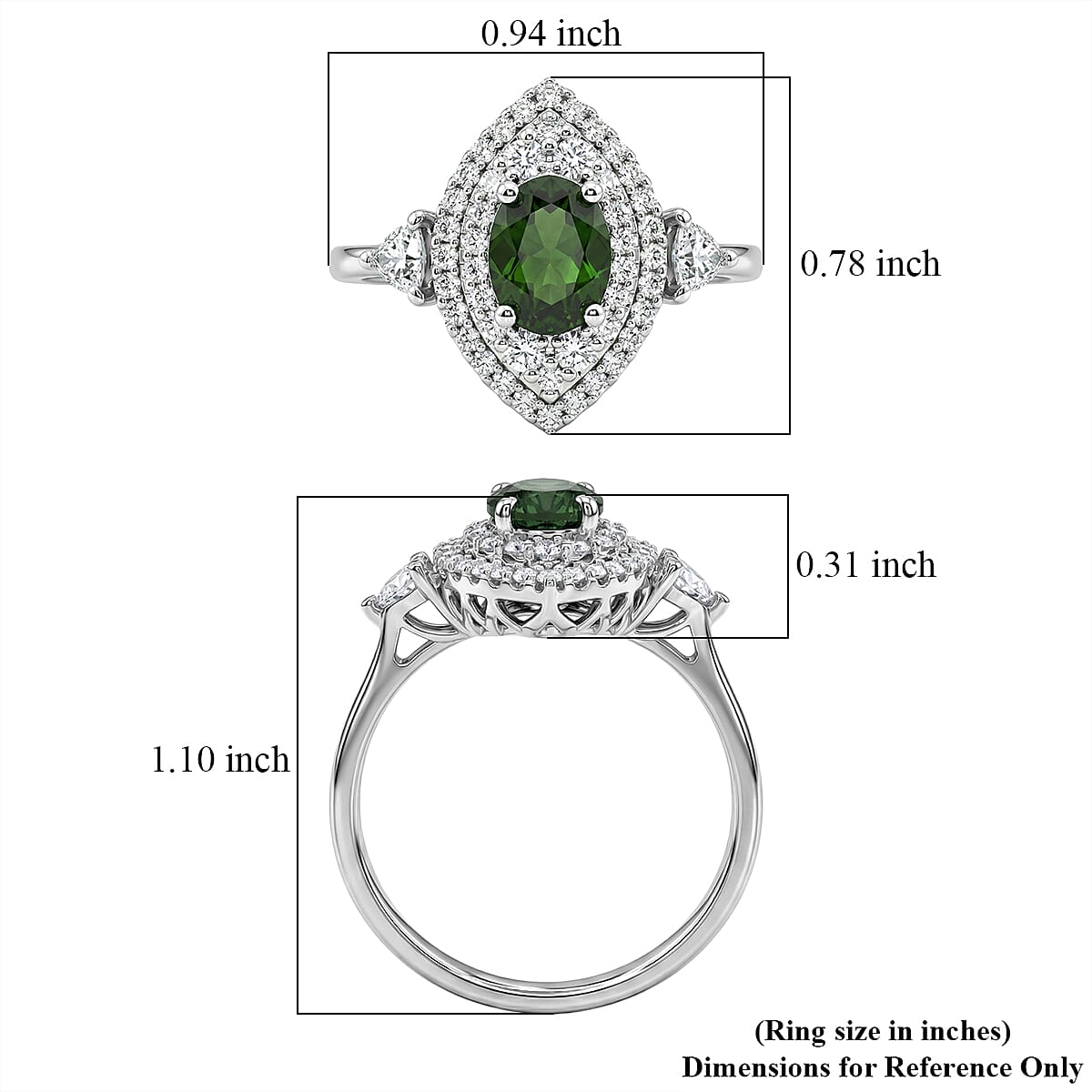 Certified & Appraised D'Joy Premium Chrome Diopside and Moissanite 2.40 ctw Ring in Rhodium Over Sterling Silver (Size 6.0)