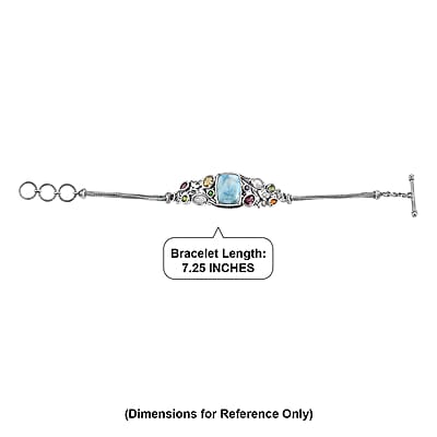 D'Joy Artisan Crafted Premium Larimar and Multi Gemstone 18.70 ctw Bracelet in Sterling Silver (7.25 In)