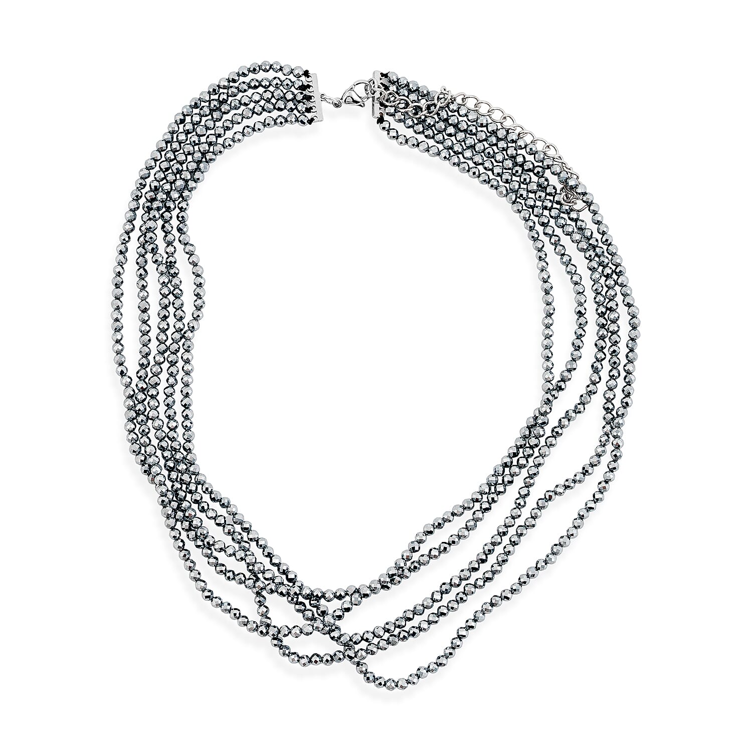 Terahertz 150.00 ctw Beaded Necklace (16.5-20.5) in Silvertone and Stainless Steel