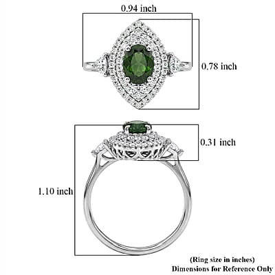Certified & Appraised D'Joy Premium Chrome Diopside and Moissanite 2.40 ctw Ring in Rhodium Over Sterling Silver (Size 8.0)
