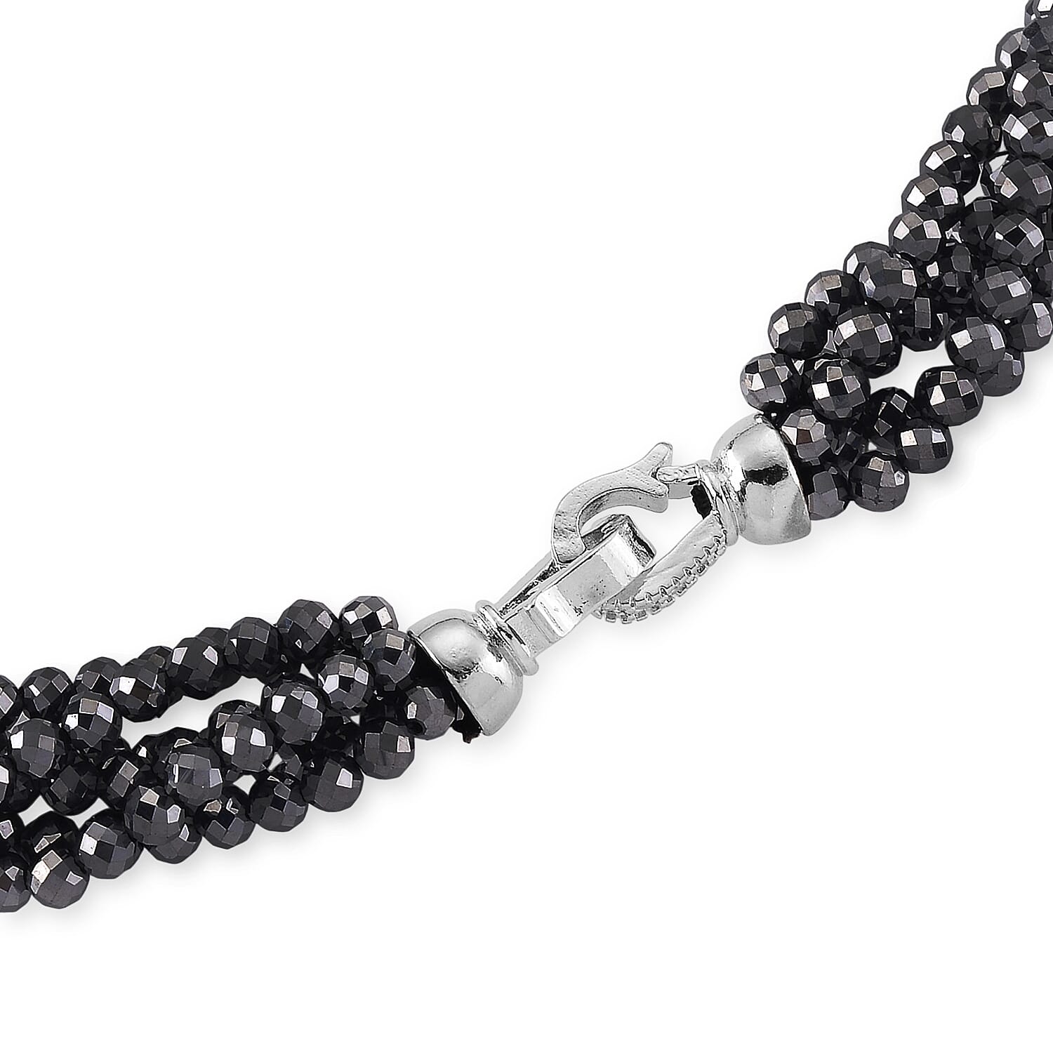 Terahertz and Simulated Diamond 150.00 ctw Beaded Necklace in Silvertone 20 Inches