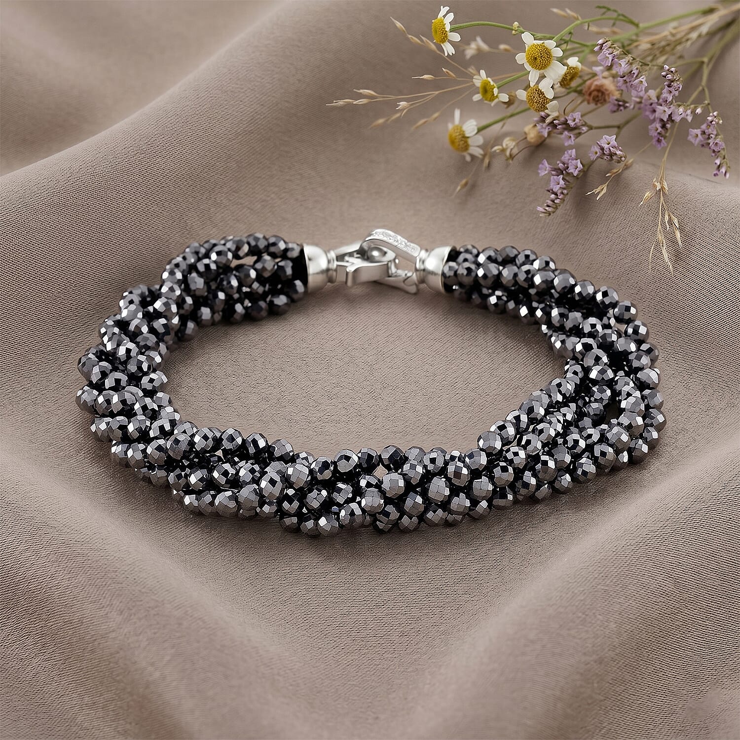 Terahertz and Simulated Diamond 60.00 ctw Bracelet in Silvertone (7.50 In)