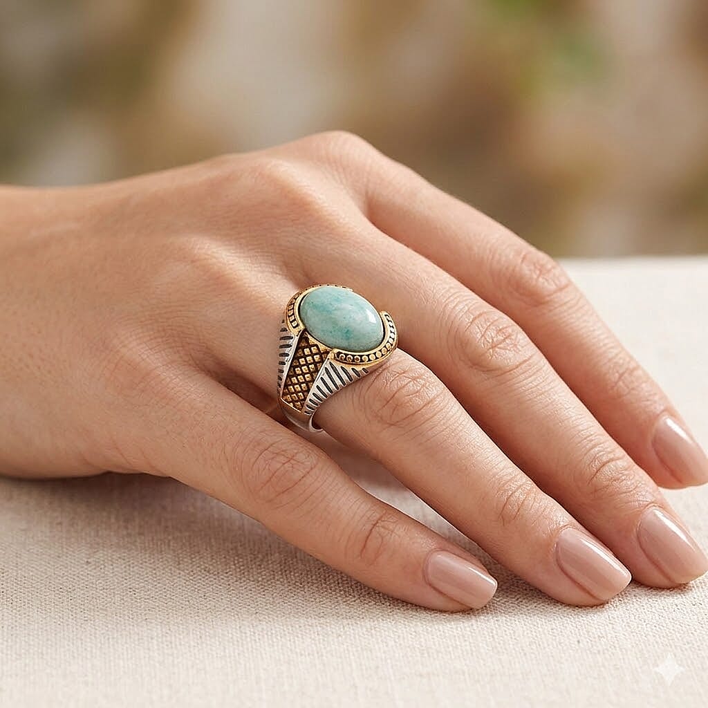 Amazonite 3.00 ctw Two-tone Ring in ION Plated YG and Stainless Steel (Size 13.0)