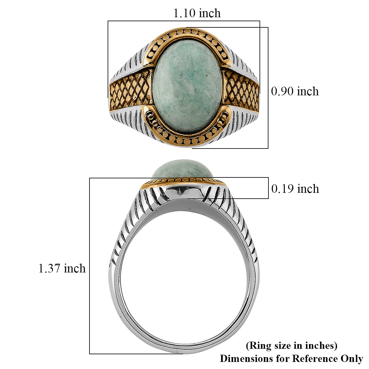 Amazonite 3.00 ctw Two-tone Ring in ION Plated YG and Stainless Steel (Size 13.0)
