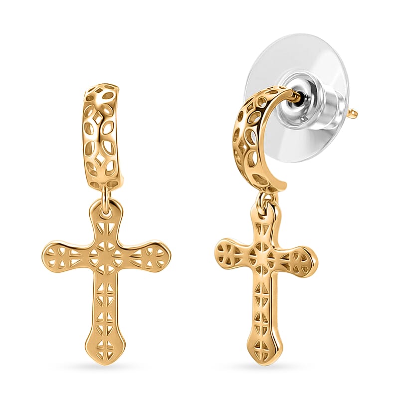 D'Joy Passport to Israel Cross Earrings in 18K Vermeil Yellow Gold Over Sterling Silver 1.75 Grams
