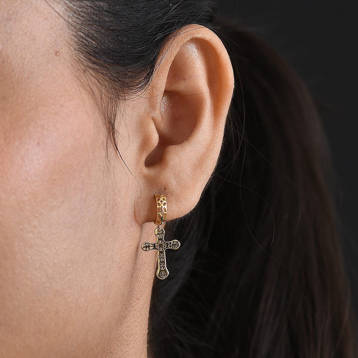 D'Joy Passport to Israel Cross Earrings in 18K Vermeil Yellow Gold Over Sterling Silver 1.75 Grams image number 2