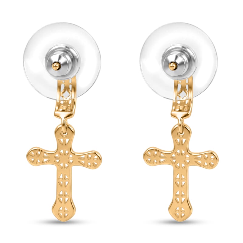 D'Joy Passport to Israel Cross Earrings in 18K Vermeil Yellow Gold Over Sterling Silver 1.75 Grams