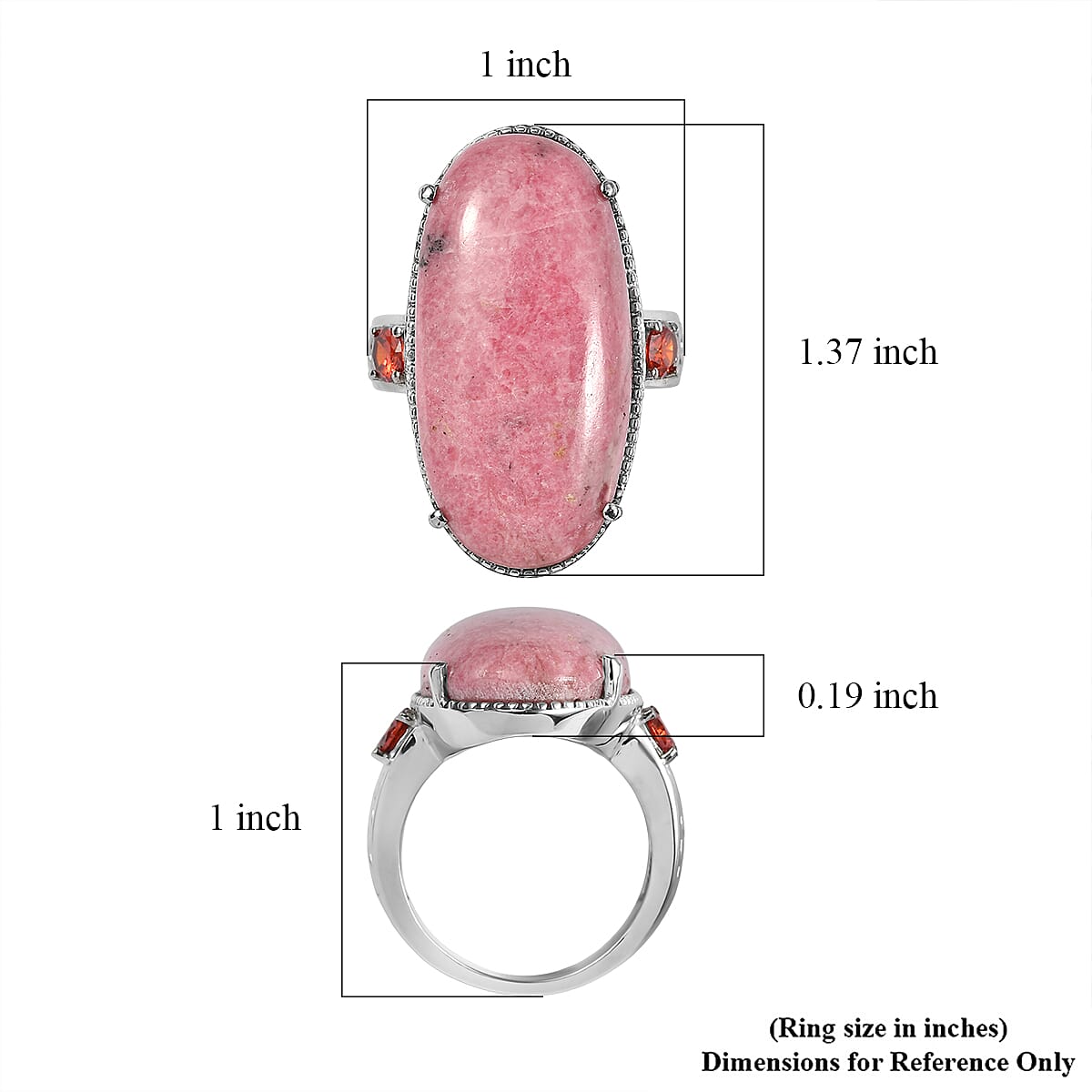 EverTrue Rhodonite and Simulated Orange Diamond 34.15 ctw Solitaire Ring in Stainless Steel (Size 6.0)