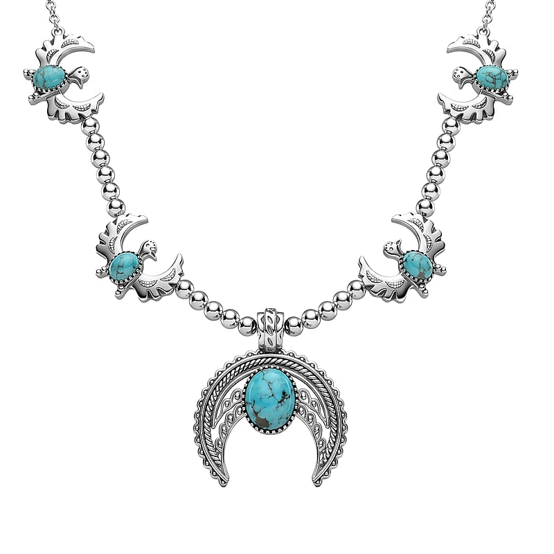 D'Joy Artisan Crafted Premium Blue Moon Turquoise 8.00 ctw Necklace in Sterling Silver 18-20 Inches