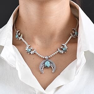 D'Joy Artisan Crafted Premium Blue Moon Turquoise 8.00 ctw Necklace in Sterling Silver 18-20 Inches