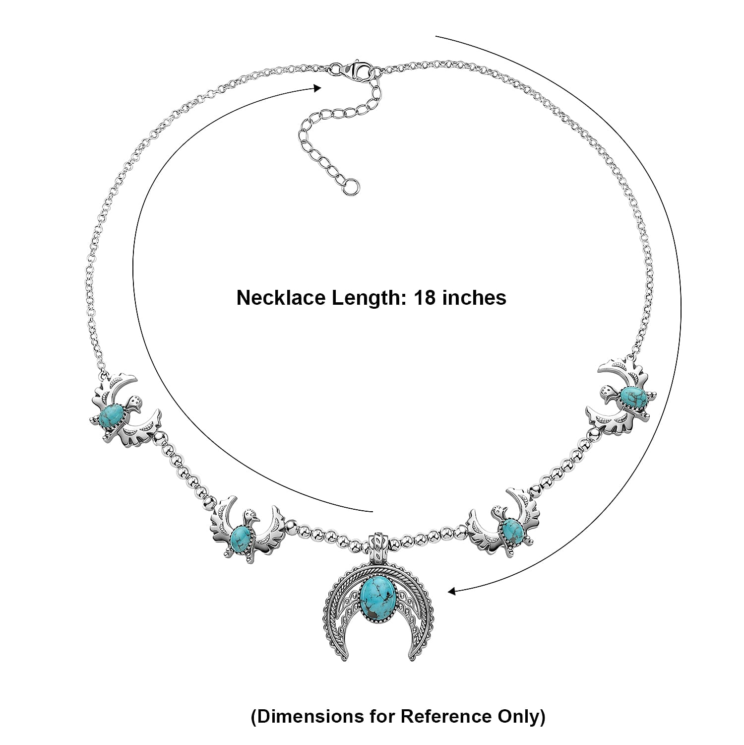 D'Joy Artisan Crafted Premium Blue Moon Turquoise 8.00 ctw Necklace in Sterling Silver 18-20 Inches