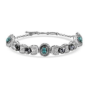 D'Joy Artisan Crafted Premium Blue Moon Turquoise and White Buffalo 6.30 ctw Bracelet in Sterling Silver (6.50-8.0In)