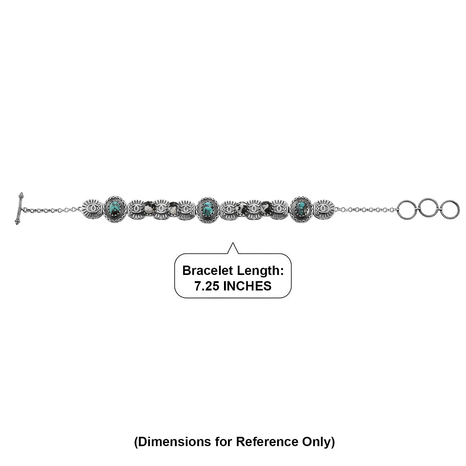 D'Joy Artisan Crafted Premium Blue Moon Turquoise and White Buffalo 6.30 ctw Bracelet in Sterling Silver (6.50-8.0In)