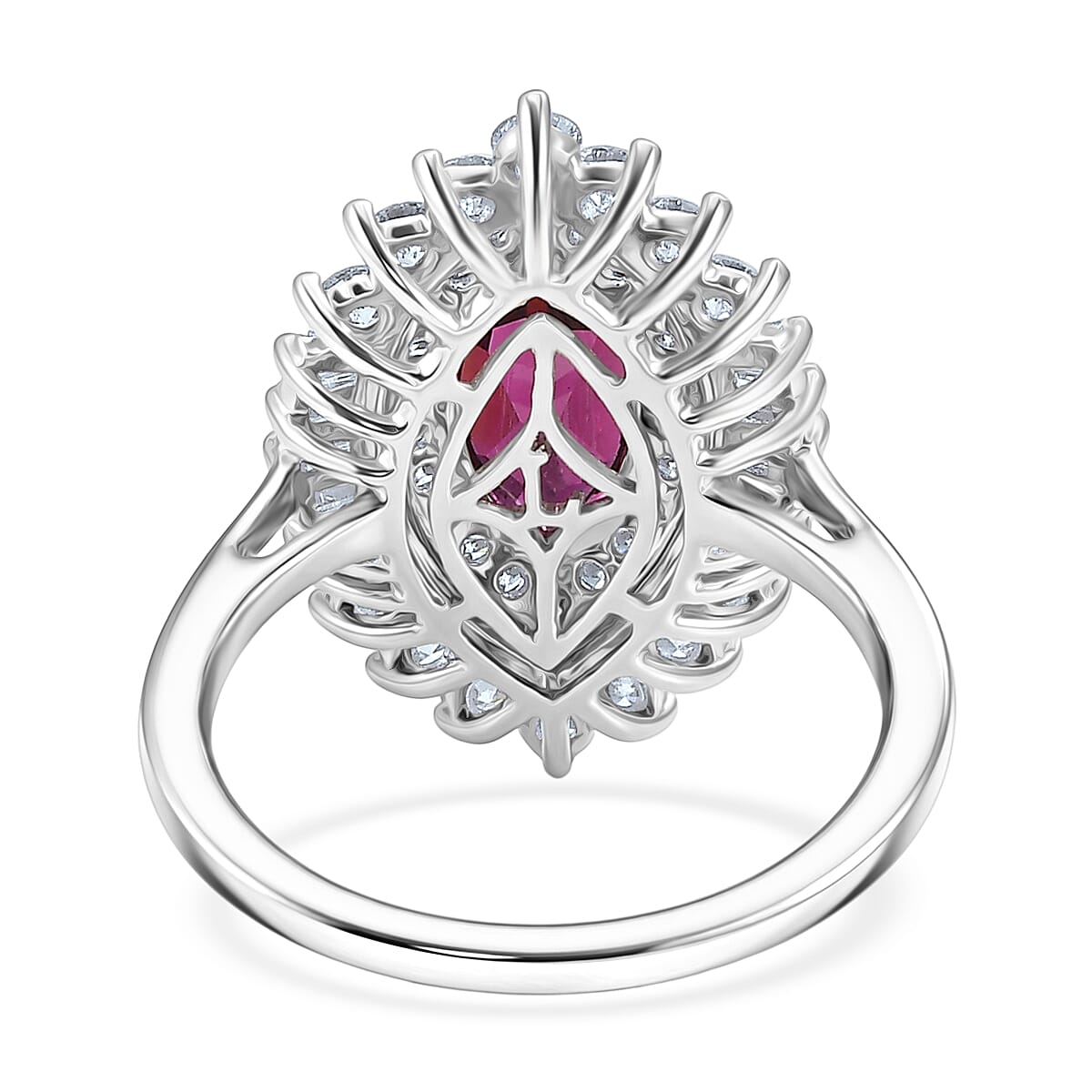 AAA Radiant Ember Garnet and Luxuriant Lab Grown Diamond E-F VS 3.00 ctw Firelight Halo Ring in 10K White Gold (Size 10.0)