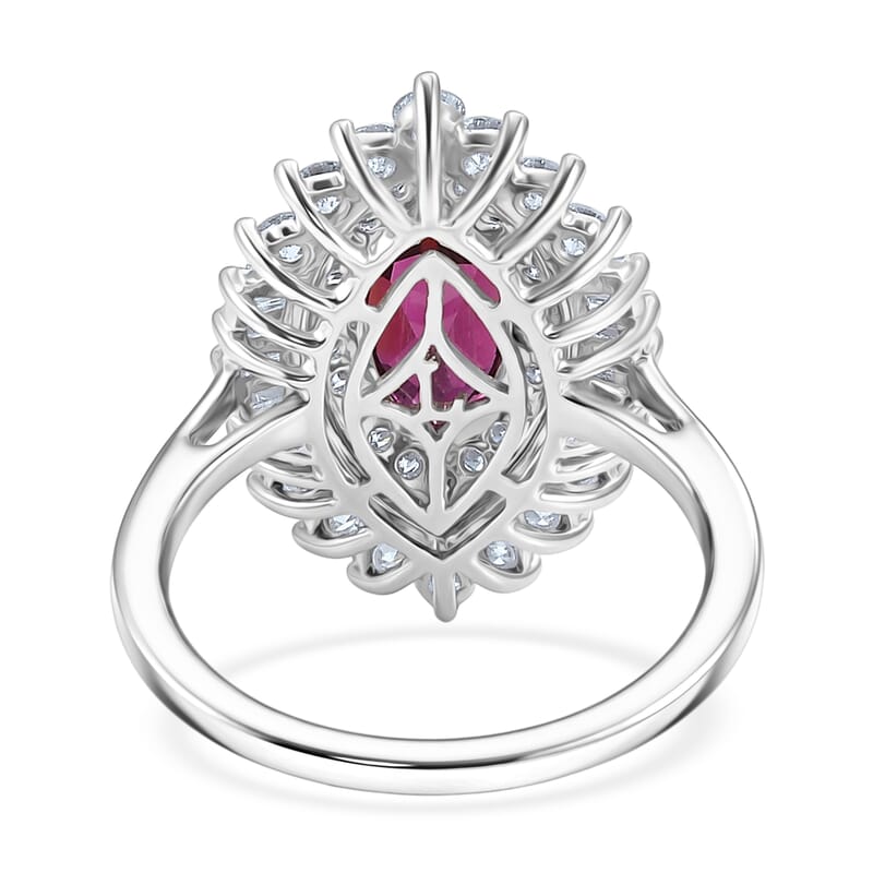 AAA Radiant Ember Garnet and Luxuriant Lab Grown Diamond E-F VS 3.00 ctw Firelight Halo Ring in 10K White Gold (Size 10.0)