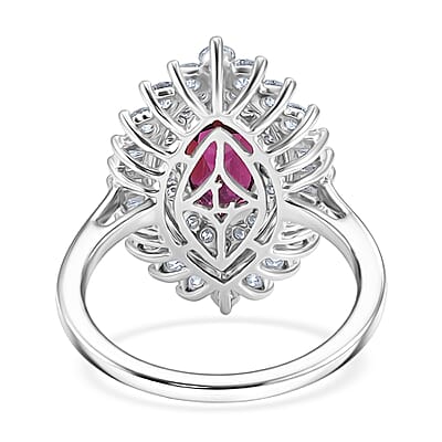 AAA Radiant Ember Garnet and Luxuriant Lab Grown Diamond E-F VS 3.00 ctw Firelight Halo Ring in 10K White Gold (Size 6.0)