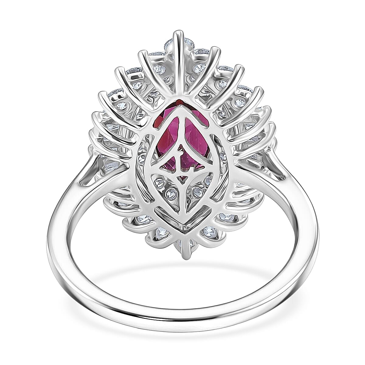 AAA Radiant Ember Garnet and Luxuriant Lab Grown Diamond E-F VS 3.00 ctw Firelight Halo Ring in 10K White Gold (Size 6.5)