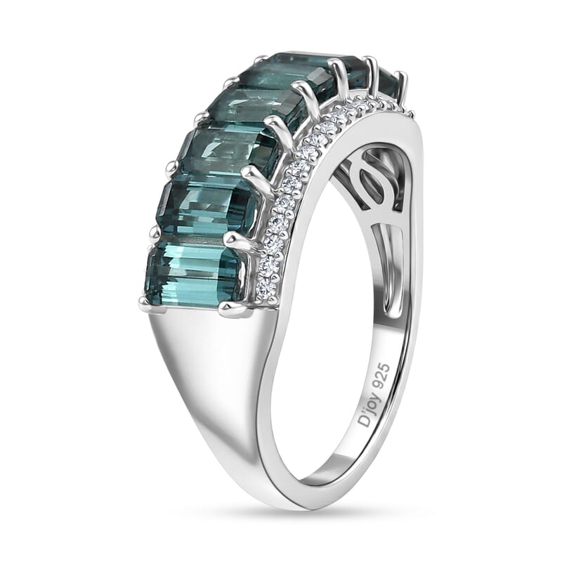 D'Joy AAA Monte Belo Indicolite and Moissanite 2.60 ctw Ocean Crest Band Ring in Rhodium Over Sterling Silver (Size 6.0)
