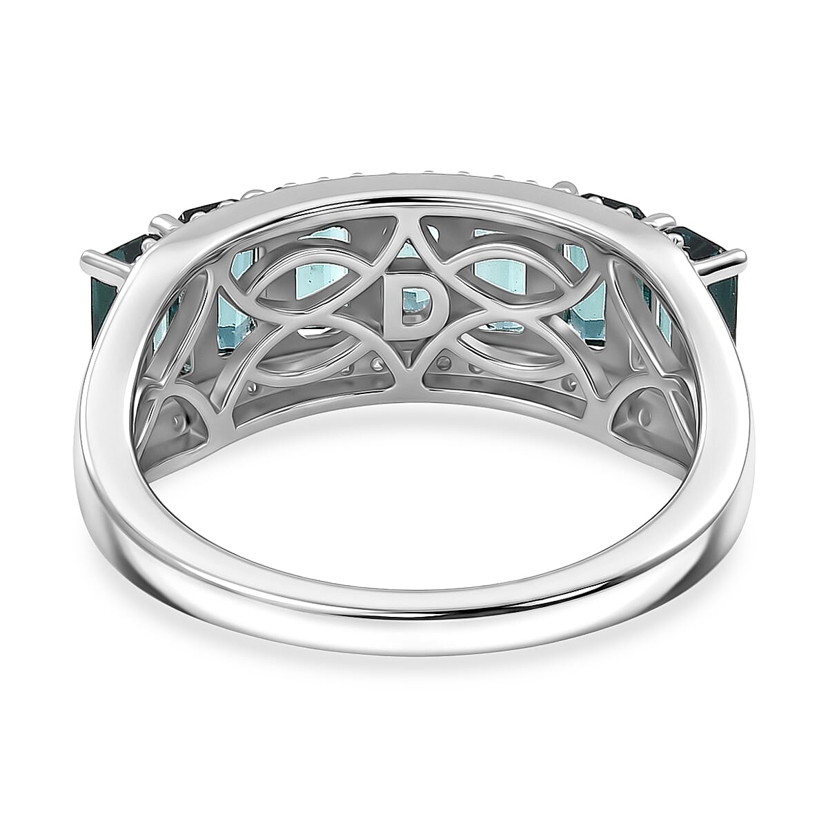 D'Joy AAA Monte Belo Indicolite and Moissanite 2.60 ctw Ocean Crest Band Ring in Rhodium Over Sterling Silver (Size 6.0) image number 4
