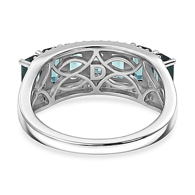 D'Joy AAA Monte Belo Indicolite and Moissanite 2.60 ctw Ocean Crest Band Ring in Rhodium Over Sterling Silver (Size 6.0)