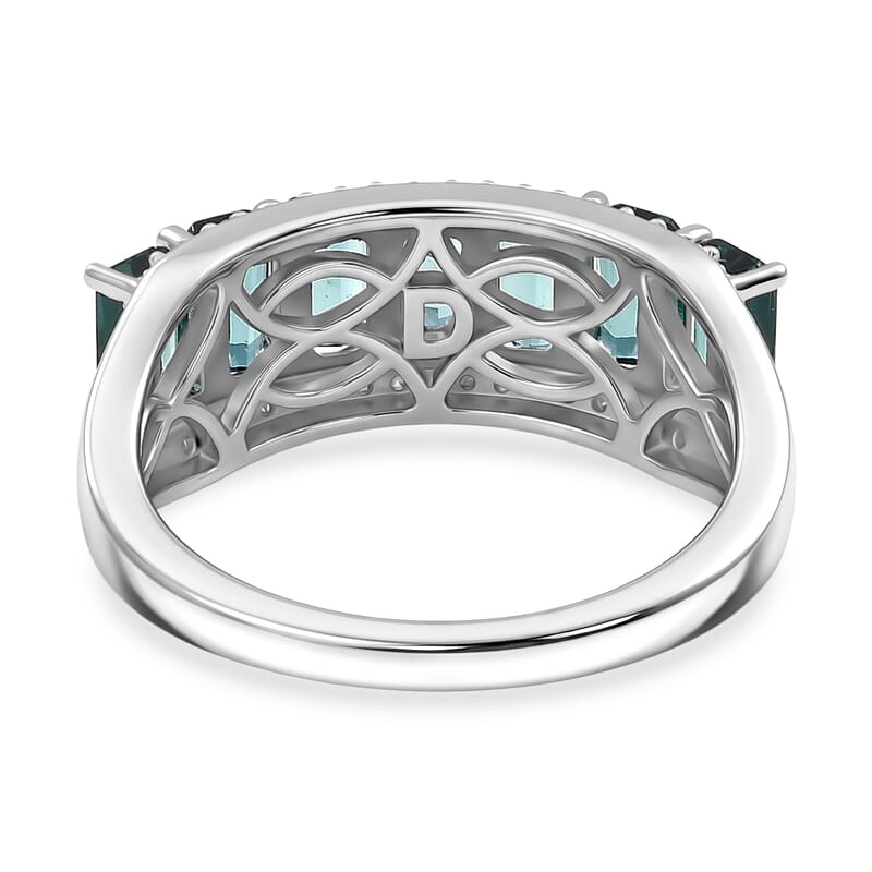 D'Joy AAA Monte Belo Indicolite and Moissanite 2.60 ctw Ocean Crest Band Ring in Rhodium Over Sterling Silver (Size 6.0)