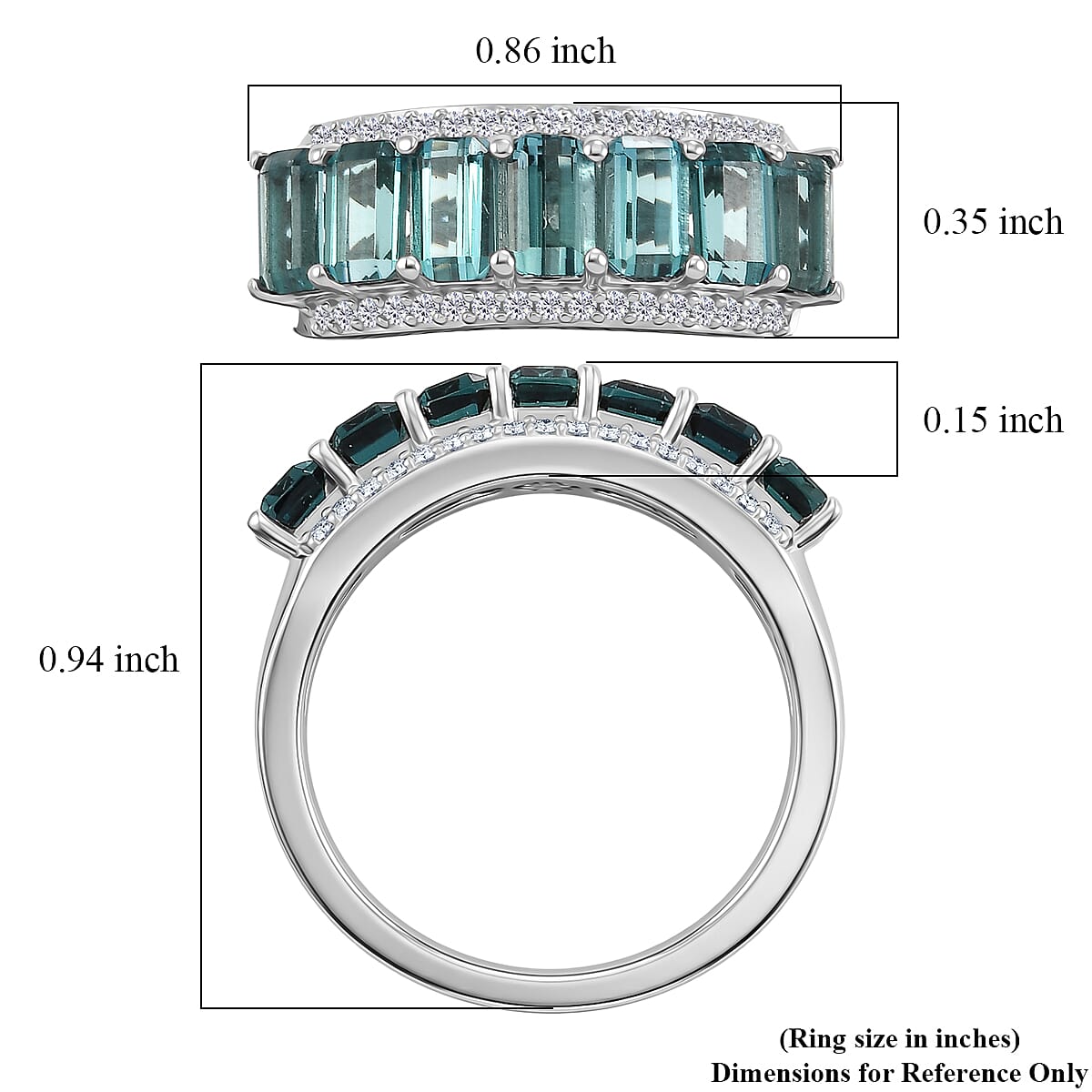 D'Joy AAA Monte Belo Indicolite and Moissanite 2.60 ctw Ocean Crest Band Ring in Rhodium Over Sterling Silver (Size 6.0)