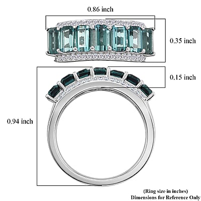 D'Joy AAA Monte Belo Indicolite and Moissanite 2.60 ctw Ocean Crest Band Ring in Rhodium Over Sterling Silver (Size 6.0)