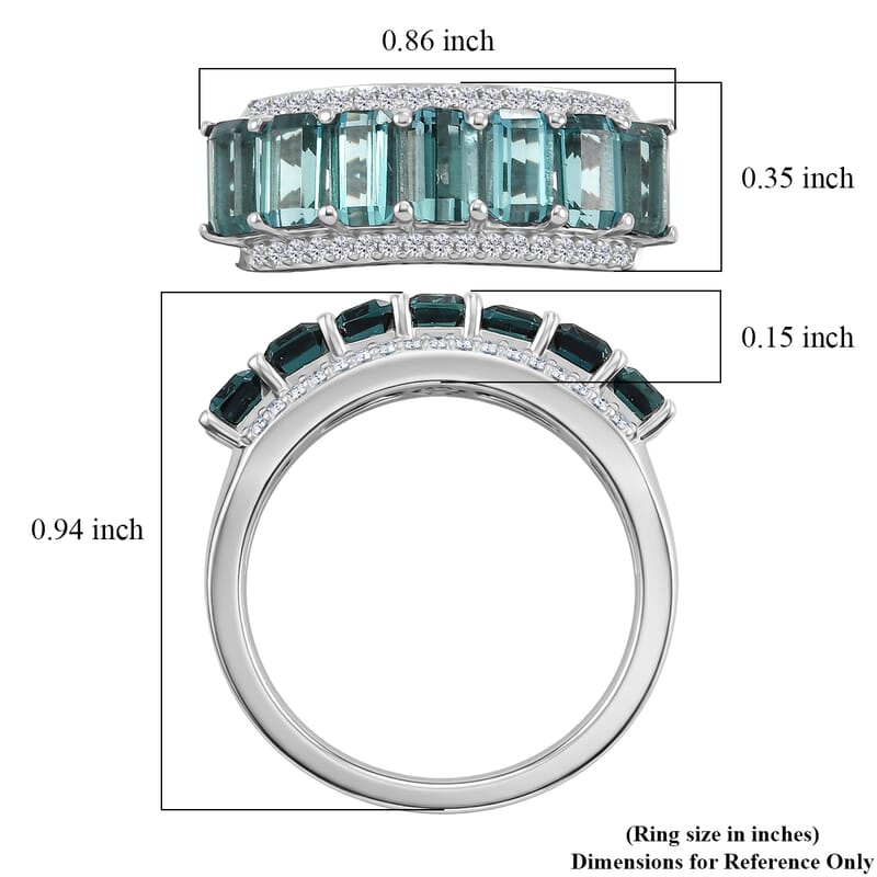 D'Joy AAA Monte Belo Indicolite and Moissanite 2.60 ctw Ocean Crest Band Ring in Rhodium Over Sterling Silver (Size 6.0)
