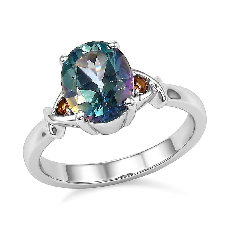 EverTrue Cassiopeia Mystic Topaz and Simulated Orange Diamond 3.60 ctw Ring in Stainless Steel (Size 6)
