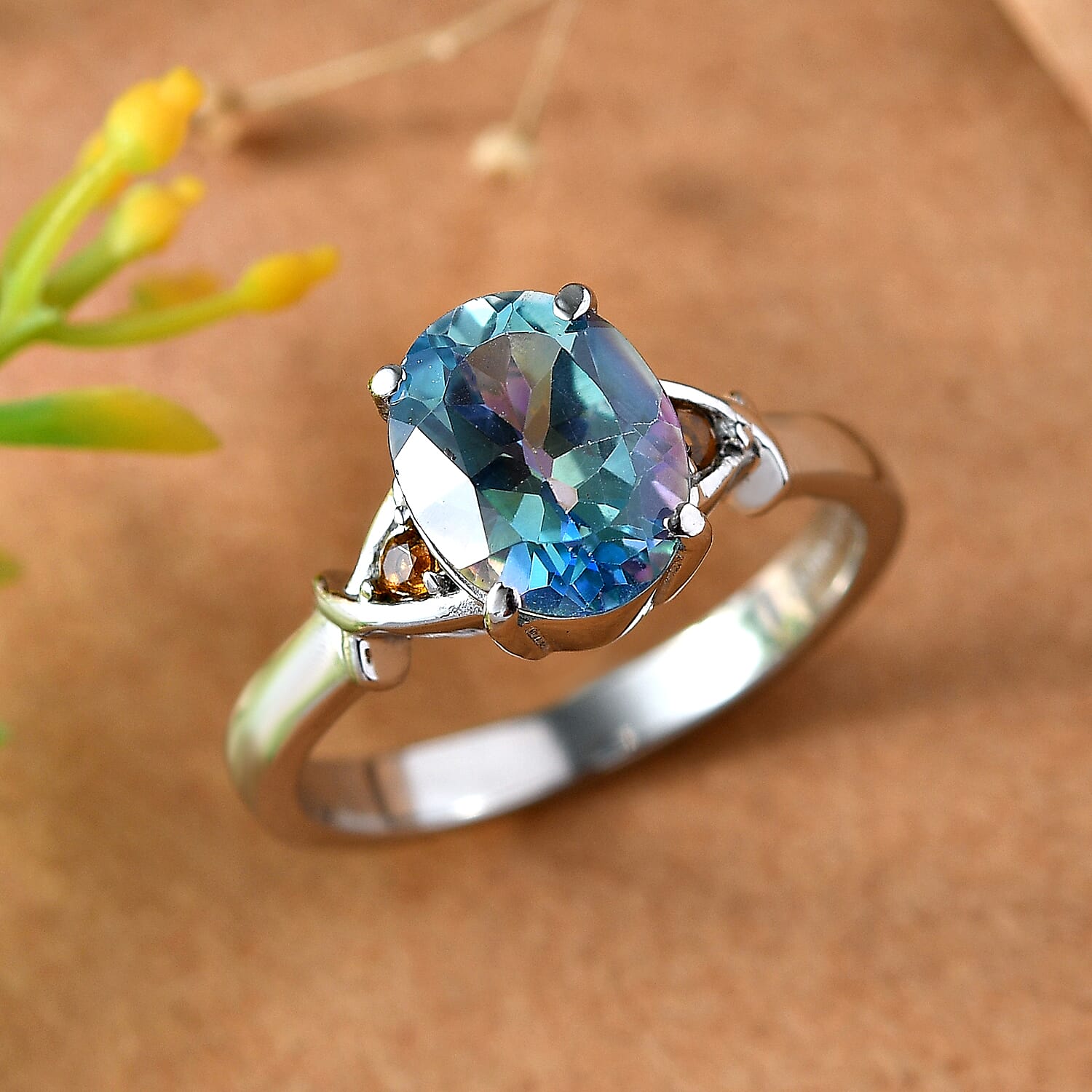 EverTrue Cassiopeia Mystic Topaz and Simulated Orange Diamond 3.60 ctw Ring in Stainless Steel (Size 6)