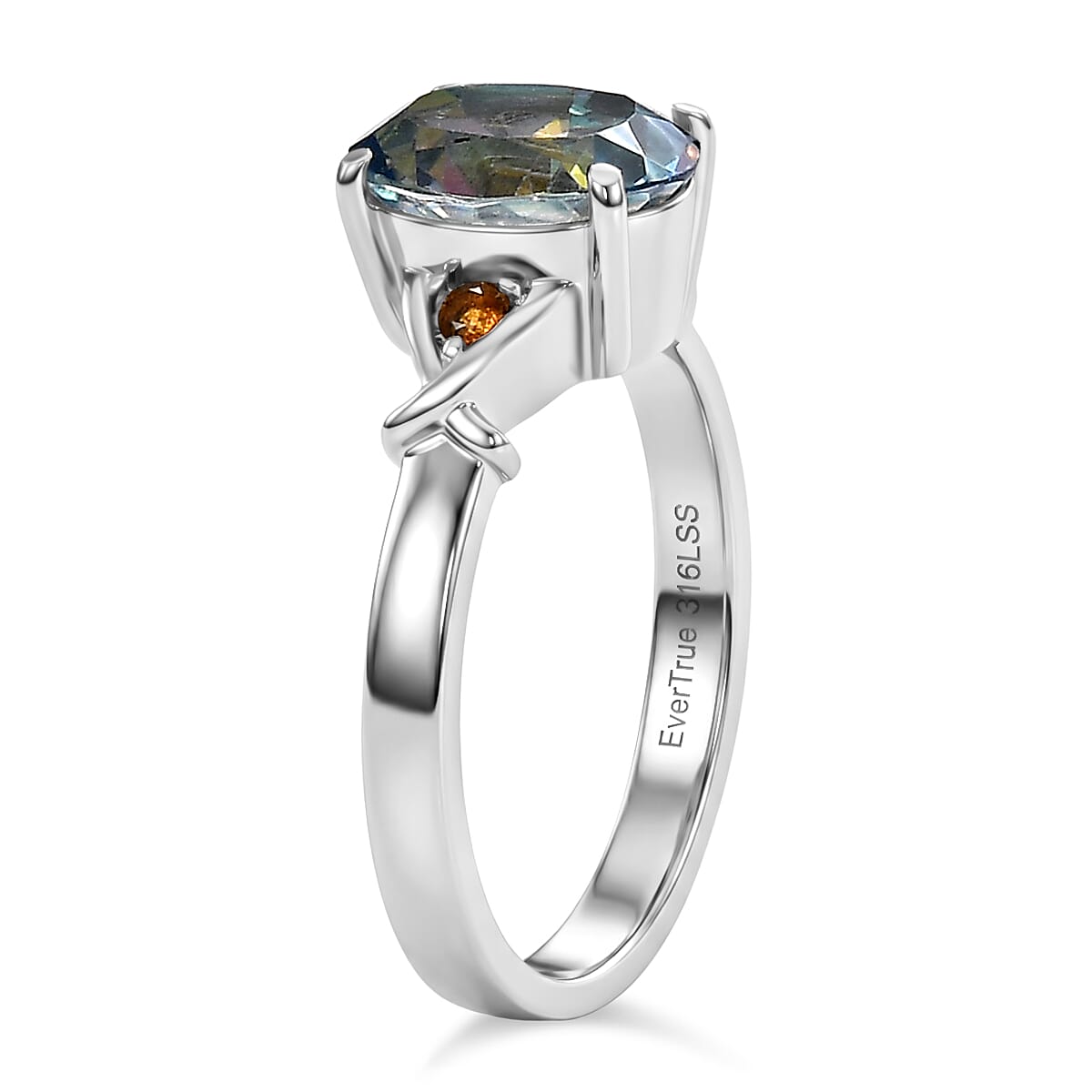 EverTrue Cassiopeia Mystic Topaz and Simulated Orange Diamond 3.60 ctw Ring in Stainless Steel (Size 6)